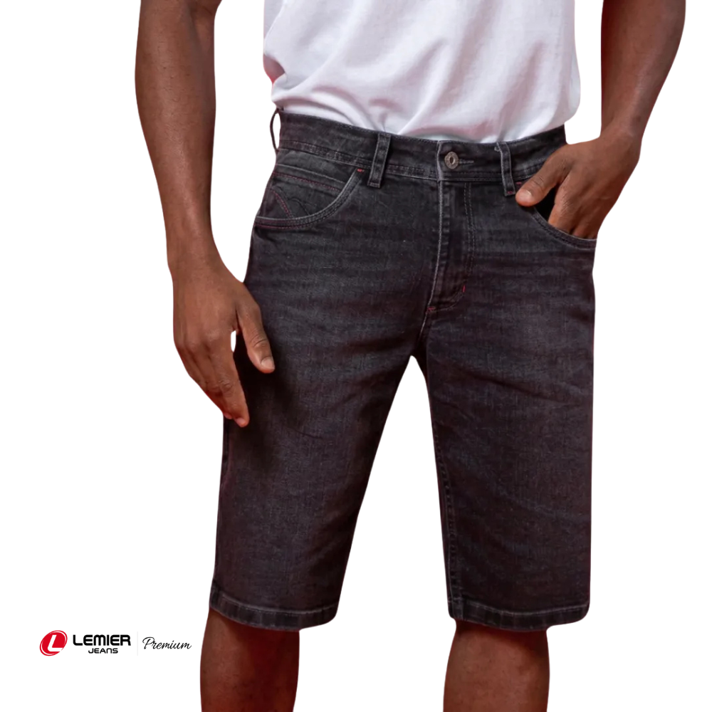 Bermuda Jeans Masculina Preta Estonada Lemier | Lemier Premium