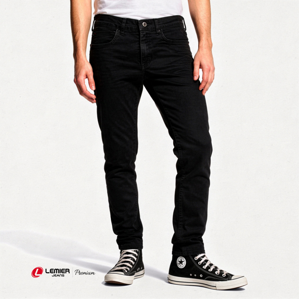 Calça Slim Masculina Sarja Preta Lemier Premium