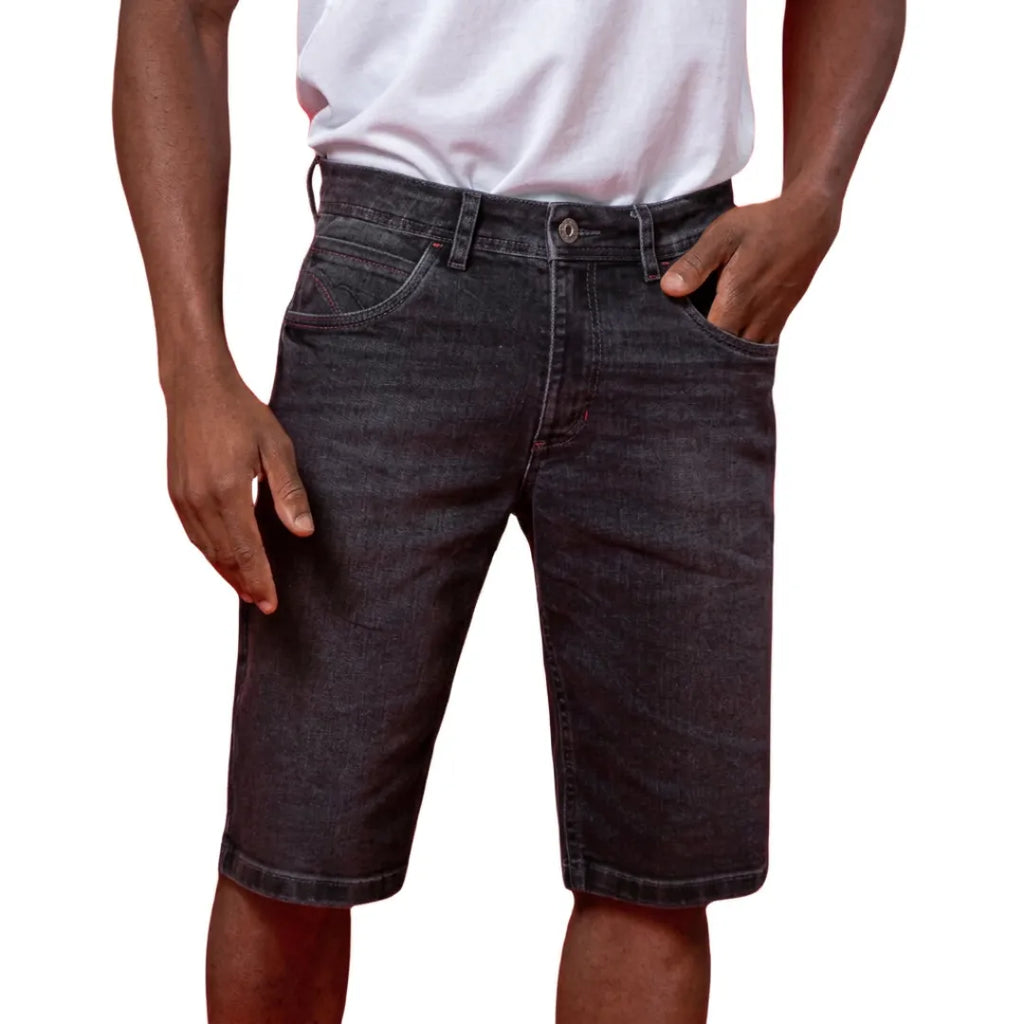 Bermuda Jeans Masculina Preta Estonada Lemier | Outlet do Jeans
