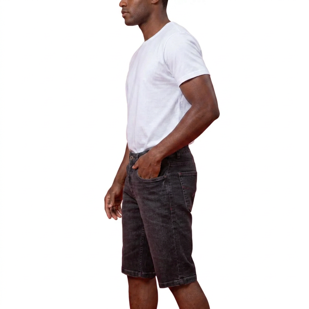 Bermuda Jeans Masculina Preta Estonada Lemier | Outlet do Jeans